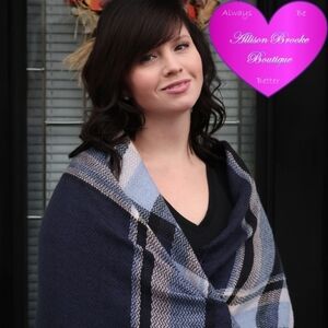 Navy Fringed Blanket Scarf